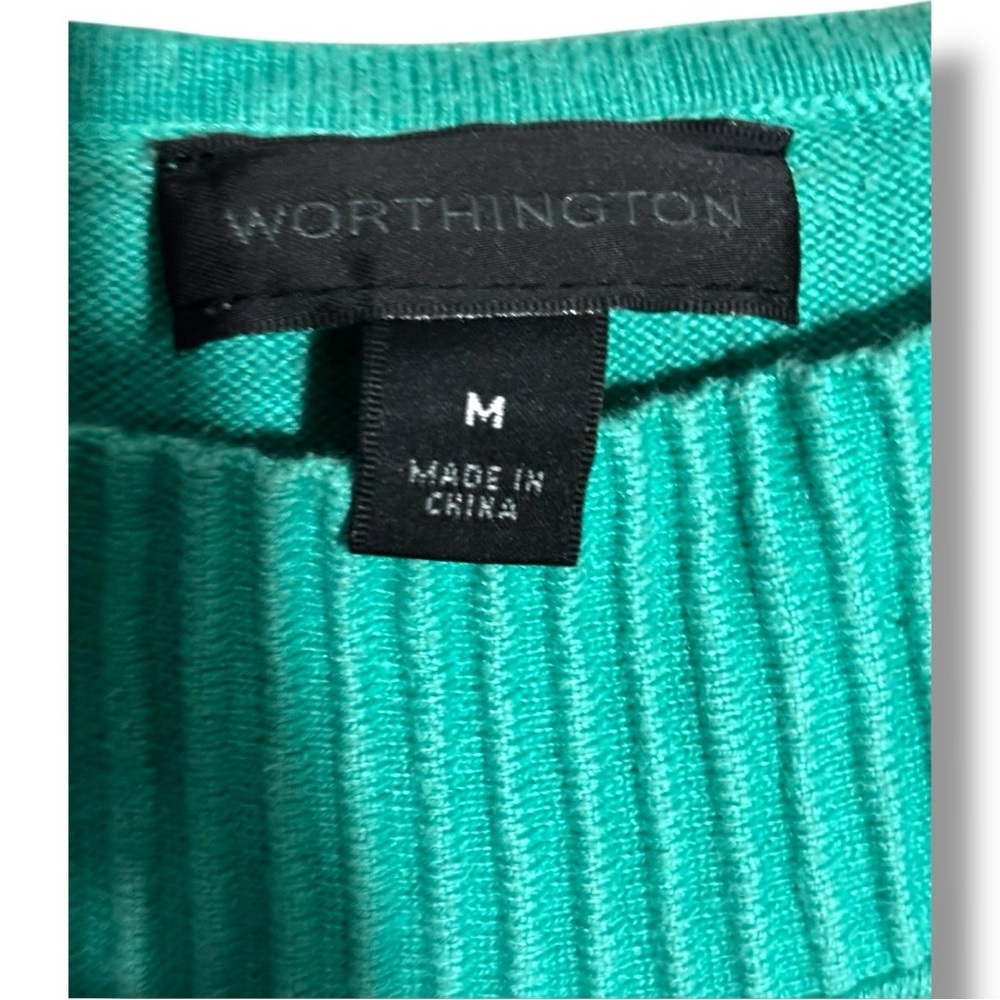 Worthington Teal Knit 3/4 Sleeve Lightweight Spring-y Sweater Top - Picture 7 of 14